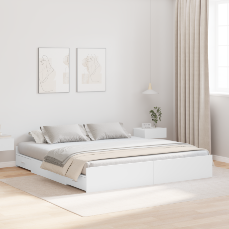 vidaXL Opbergbedframe met hoofdeinde Wit 200 x 200 cm Bewerkt hout