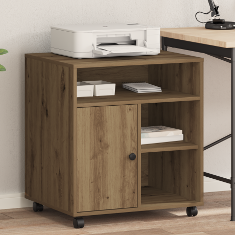 vidaXL Printerstandaard met wielen 60x50x67 cm artisanaal eiken
