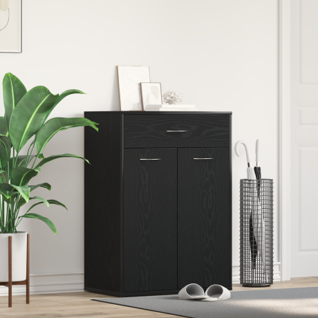 vidaXL Schoenenrek met lade Zwart Eiken 60 x 35 x 84 cm Bewerkt hout