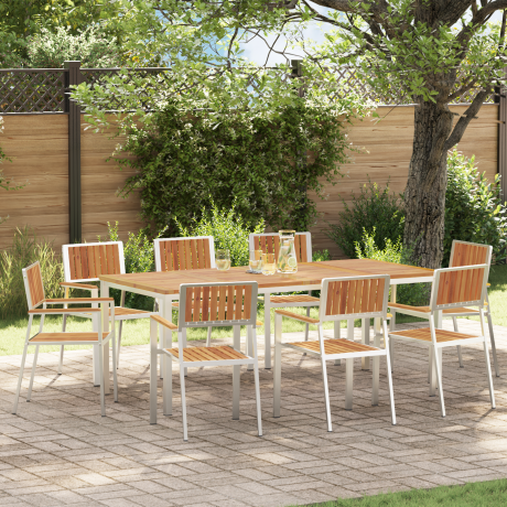 vidaXL Buiten eettafelset 9 pcs Bruin Massief Acaciahout