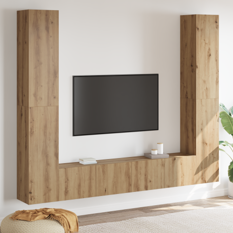 vidaXL Tv-meubelset 6 pcs Bruin 221 x 30 x 180 cm Bewerkt hout