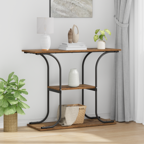 vidaXL Wandtafel met plank Oudhout 101 x 35 x 80,5 cm Bewerkt hout
