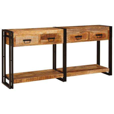 vidaXL Wandtafels 2 pcs Bruin 161 x 33 x 75 cm Massief Mango Hout