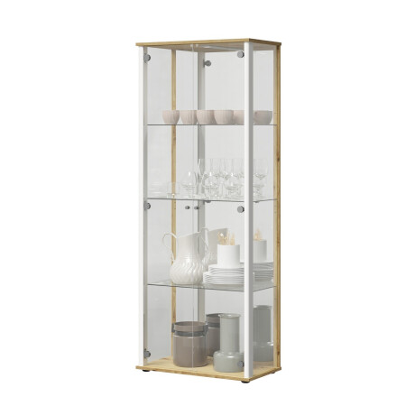 Vitrinekast Bora 3 Deurs 170 cm hoog met spiegel in artisan eiken met wit