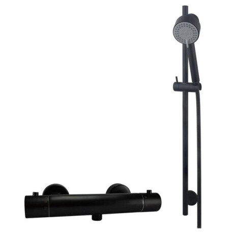 Wiesbaden Rio Douchethermostaat 15cm met glijstangset Mat Zwart sw110885/sw161901/sw373797/