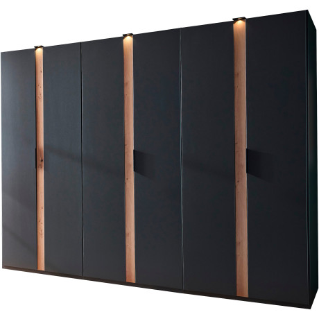 Wimex Draaideurkast Rimini by fresh to go, wit of grafiet met zwarte metalen handgrepen inclusief led-verlichting, 3 breedtes: 200, 250 of 300cm, 216cm hoog