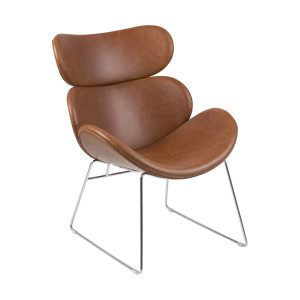 Bendt Fauteuil 'Ida' chroom onderstel, kleur PU cognac