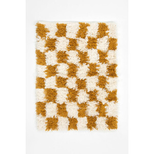 Geel-wit geblokte badmat