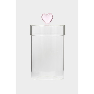 Glazen pot met roze hartje