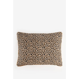 Bruin jacquard kussen met leopard print