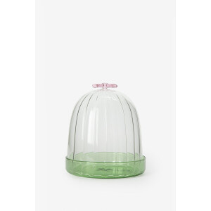 Glazen stolp met roze strikje