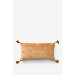 Lichtbruin kussen met gouden schelpen
