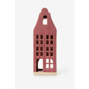 Donkerpaars waxinelichthouder huisje met klokgevel
