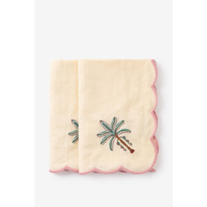 Set van 2 lichtgele servetten met palmboom