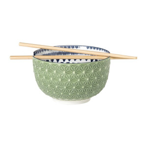 Schaaltje met eetstokjes Axel - groen/blauw - ø15x9 cm