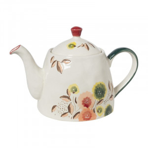 Theepot bloemen - wit/oranje - 750 ml