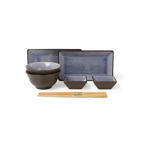 Tokyo Design Studio Glassy Blue Wave Design sushi serviesset 8-delig