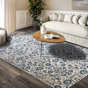 Vloerkleed Ernest Rechthoekig - Crème Blauw 170x120cm - Polypropyleen - Dekbed-Discounter.nl