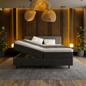 1-Persoons Boxspring Met Opbergruimte Beam - Antraciet - Antraciet 90x210 Cm - Pocketvering - Inclusief Topper - Dekbed-Discounter.nl