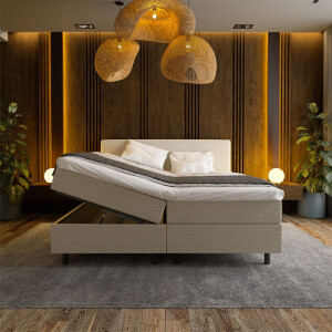 1-Persoons Boxspring Met Opbergruimte Hotel - Beige - Beige 90x210 Cm - Pocketvering - Inclusief Topper - Dekbed-Discounter.nl