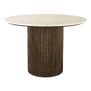 Dutchbone Ronde Eettafel 'Arda' Walnoot en travertin, 115cm