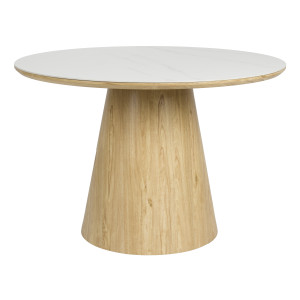 ZILT Ronde Eettafel 'Nathen' Eiken en marmerlook, 115cm, kleur Naturel