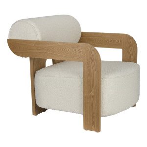 Zuiver Fauteuil 'Oolong' Bouclé en eikenhout, kleur Beige