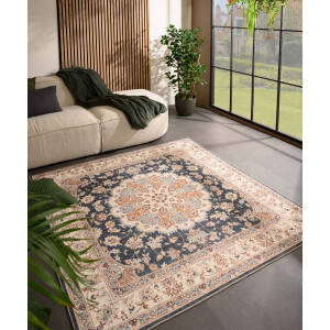 Buitenkleed vierkant Vintage - Valenca Nova goud/blauw 160x160 cm