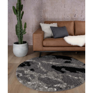 Rond hoogpolig vloerkleed Marble Artisan - grijs 80 cm