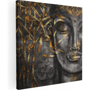 Artaza Canvas Schilderij Gouden Boeddha Van Aquarel - Abstract - 30x30 - Klein - Foto Op Canvas - Canvas Print
