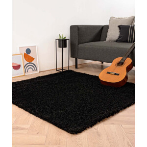 Vierkant hoogpolig vloerkleed shaggy Trend effen - zwart 300x300 cm