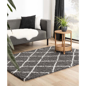 Hoogpolig vloerkleed ruiten Habitat - grijs/wit 280x380 cm