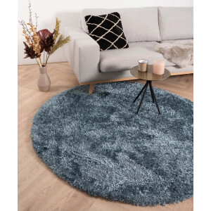 Rond hoogpolig vloerkleed velours Posh - blauw 80 cm