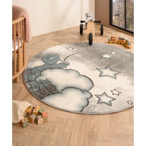 Kindervloerkleed rond - Beer blauw 120 cm