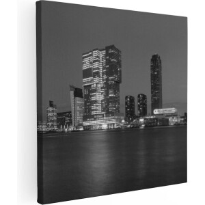 Artaza Canvas Schilderij Rotterdamse Skyline - Zwart Wit - 50x50 - Foto Op Canvas - Canvas Print