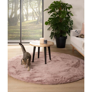Rond hoogpolig vloerkleed - Comfy plus - roze 100 cm