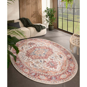 Buitenkleed ovaal Vintage - Valenca Fino crème/rood 200x290 cm