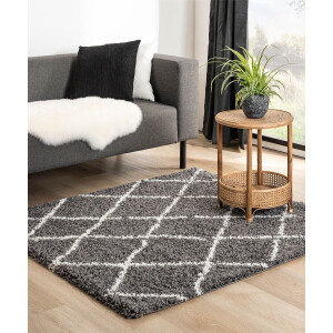 Vierkant hoogpolig vloerkleed ruiten Habitat - grijs/wit 240x240 cm