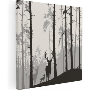 Artaza Canvas Schilderij Hert - 70x70 cm - Wanddecoratie Bos - Muurdecoratie Herten Silhouet - Schilderijen Op Canvas