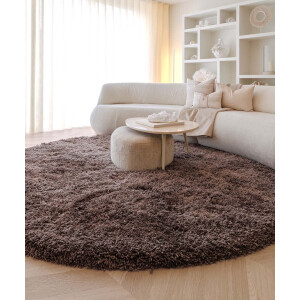 Rond Shaggy vloerkleed - Sveve bruin 200 cm