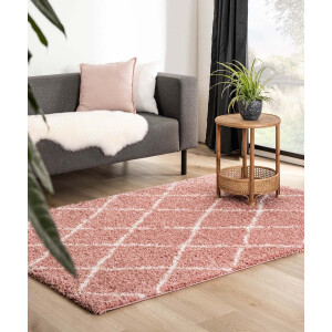 Hoogpolig vloerkleed ruiten Habitat - roze/wit 80x150 cm