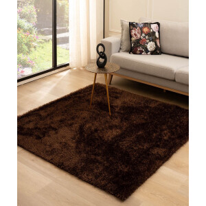 Vierkant hoogpolig vloerkleed velvet - Posh donkerbruin 120x120 cm