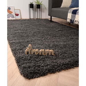 Rond hoogpolig vloerkleed - Cozy Shaggy donkergrijs 200