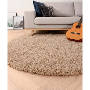 Rond hoogpolig vloerkleed shaggy Grand effen - beige 200 cm