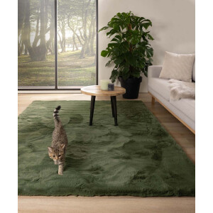 Zacht hoogpolig vloerkleed - Comfy plus - olijfgroen 140x200 cm