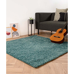 Vierkant hoogpolig vloerkleed shaggy Trend effen - lichtblauw 240x240 cm