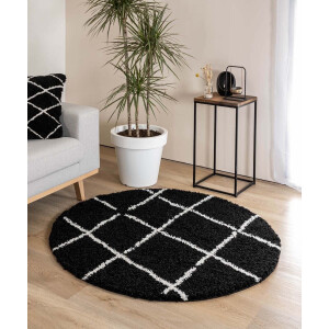Rond hoogpolig vloerkleed ruiten Artisan - zwart/wit 240 cm