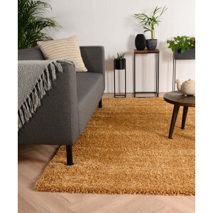 Hoogpolig vloerkleed shaggy Trend effen - goud 140x200 cm