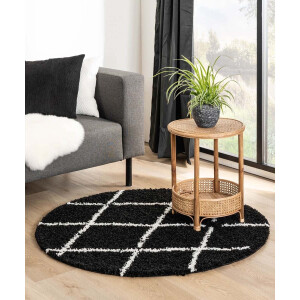 Rond hoogpolig vloerkleed ruiten Habitat - zwart/wit 280 cm