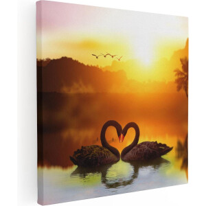 Artaza Canvas Schilderij Twee Zwarte Zwanen in een Hart Vorm - 50x50 - Foto Op Canvas - Canvas Print